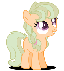 Size: 1321x1475 | Tagged: safe, artist:amicasecretuwu, imported from derpibooru, oc, oc only, oc:lil apple delicious, earth pony, pony, female, filly, offspring, parent:apple bloom, parent:tender taps, parents:tenderbloom, simple background, solo, white background