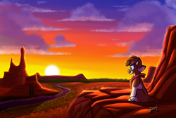 Size: 1800x1200 | Tagged: safe, artist:redahfuhrerking, imported from derpibooru, cow, them's fightin' herds, arizona (tfh), community related, desert, scenery, scenery porn, solo, sunrise