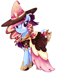 Size: 795x1005 | Tagged: safe, artist:khimi-chan, imported from derpibooru, oc, oc only, oc:neigh-apolitan, pony, unicorn, clothes, dress, female, hat, heart eyes, hoof shoes, horn, horn ring, jewelry, mare, ring, simple background, solo, transparent background, wingding eyes, witch hat