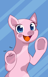 Size: 1200x1920 | Tagged: safe, artist:aonairfaol, imported from derpibooru, oc, oc only, earth pony, pony, :d, against glass, bald, base, earth pony oc, eyelashes, glass, open mouth, open smile, smiling, solo, underhoof