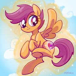 Size: 2048x2048 | Tagged: safe, artist:pfeffaroo, imported from derpibooru, scootaloo, pegasus, pony, female, filly, foal, high res, magic, magic aura, smiling, solo