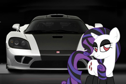 Size: 1200x800 | Tagged: safe, artist:sparkfler85, derpibooru exclusive, imported from derpibooru, rarity, pony, unicorn, car, clothes, eyeshadow, female, goth, makeup, mare, red eyes, saleen, saleen s7, socks, solo, stockings, thigh highs, wallpaper