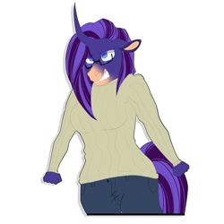 Size: 2000x2000 | Tagged: safe, artist:inisealga, imported from derpibooru, oc, oc only, oc:empathy, anthro, unicorn, clothes, commission, curved horn, female, glasses, high res, horn, jeans, mare, pants, sticker, sticker pack, sticker set, sweater