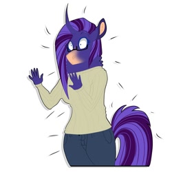 Size: 2000x2000 | Tagged: safe, artist:inisealga, imported from derpibooru, oc, oc only, oc:empathy, anthro, unicorn, clothes, commission, curved horn, female, glasses, high res, horn, jeans, mare, pants, sticker, sticker pack, sticker set, sweater