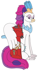 Size: 1739x3264 | Tagged: safe, artist:supahdonarudo, imported from derpibooru, queen novo, oc, oc:ironyoshi, classical hippogriff, hippogriff, unicorn, my little pony: the movie, cute, hug, simple background, sitting, snuggling, transparent background, winghug, wings