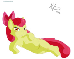 Size: 1000x800 | Tagged: safe, artist:makoruu, imported from derpibooru, apple bloom, earth pony, pony, belly button, bored, female, filly, lying down, solo