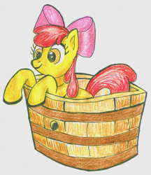 Size: 1704x1976 | Tagged: safe, artist:athlete-grizzle, imported from derpibooru, apple bloom, earth pony, pony, bucket, colored, female, filly, solo
