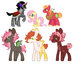 Size: 672x573 | Tagged: safe, artist:inkprism, imported from derpibooru, big macintosh, fluttershy, king sombra, oc, earth pony, pegasus, pony, unicorn, base used, bat wings, bisexual, female, fluttermac, gay, magical gay spawn, male, offspring, parent:big macintosh, parent:fluttershy, parent:king sombra, parents:fluttermac, parents:sombrashy, parents:sombratosh, polyamory, shipping, simple background, sombrashy, sombratosh, straight, transparent background, wings