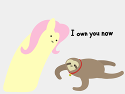 Size: 2048x1536 | Tagged: safe, artist:2merr, fluttershy, sloth, :), blob ponies, collar, dialogue, dot eyes, drawn on phone, female, gray background, simple background, smiley face, smiling
