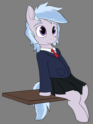 Size: 1422x1903 | Tagged: safe, artist:expression2, colorist:pinkberry, imported from ponybooru, oc, oc:winter azure, earth pony, pony, butt freckles, clothes, colt, crossdressing, femboy, freckles, girly, male, school uniform, sitting, skirt, trap