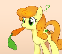 Size: 1216x1061 | Tagged: safe, artist:marbo, carrot top, golden harvest, earth pony, pony, /mlp/, background pony, carrot, cute, drawthread, female, food, green eyes, image, looking at you, mare, orange, png, solo