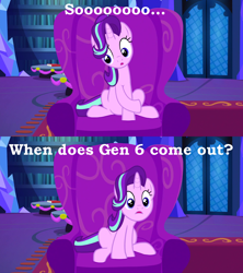 Size: 1280x1440 | Tagged: safe, edit, edited screencap, imported from derpibooru, imported from ponybooru, screencap, starlight glimmer, pony, unicorn, a hearth's warming tail, :o, armchair, chair, comic, female, o, o mouth, open mouth, screencap comic, sitting, solo, text, twilight's castle