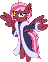 Size: 3074x3927 | Tagged: safe, artist:bnau, derpibooru exclusive, imported from derpibooru, oc, oc only, oc:zeny, pegasus, pony, bipedal, clothes, coat, collar, dreamworks face, ear fluff, ear tufts, fangs, female, flying, grin, high res, looking at you, mare, pegasus oc, pose, ragnarok online, show accurate, simple background, smiling, solo, spread wings, transparent background, vector, wings