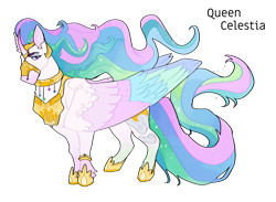 Size: 2600x1900 | Tagged: safe, artist:sheepchops, imported from derpibooru, princess celestia, alicorn, pony, alternate design, colored wings, female, large wings, mare, multicolored wings, redesign, simple background, solo, transparent background, wings