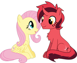 Size: 2827x2314 | Tagged: safe, artist:starshade, derpibooru exclusive, editor:bnau, imported from derpibooru, fluttershy, oc, oc:pure red, pegasus, pony, base used, canon x oc, chest fluff, female, flying, high res, looking at each other, male, mare, open mouth, shipping, simple background, sitting, smiling, stallion, transparent background