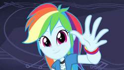 Size: 3410x1920 | Tagged: safe, imported from derpibooru, screencap, rainbow dash, equestria girls, guitar centered, rainbow rocks, clothes, cute, cutie mark, cutie mark on clothes, dashabetes, female, high res, smiling, solo