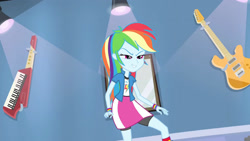 Size: 3410x1920 | Tagged: safe, imported from derpibooru, screencap, rainbow dash, equestria girls, guitar centered, rainbow rocks, clothes, cutie mark, cutie mark on clothes, female, guitar, high res, musical instrument, smiling, solo