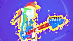 Size: 3410x1920 | Tagged: safe, imported from derpibooru, screencap, rainbow dash, equestria girls, guitar centered, rainbow rocks, clothes, cutie mark, cutie mark on clothes, female, glowing eyes, guitar, high res, musical instrument, ponied up, solo