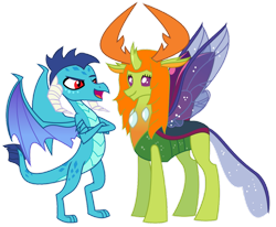 Size: 1280x1054 | Tagged: safe, artist:novastarstrike, imported from derpibooru, princess ember, thorax, changedling, changeling, dragon, dragon lord ember, king thorax, mesosoma, prince ash, queen mesosoma, rule 63, simple background, transparent background