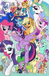 Size: 800x1237 | Tagged: safe, artist:ponygoddess, artist:purpletinker, imported from derpibooru, angel bunny, apple bloom, applejack, big macintosh, bon bon, daring do, derpy hooves, diamond tiara, dj pon-3, doctor whooves, fluttershy, gummy, lyra heartstrings, moondancer, octavia melody, pinkie pie, princess cadance, princess celestia, princess luna, rainbow dash, rarity, scootaloo, shining armor, silver spoon, spike, starlight glimmer, sunset shimmer, sweetie belle, sweetie drops, time turner, trixie, twilight sparkle, vinyl scratch, zecora, alicorn, alligator, earth pony, pegasus, pony, rabbit, unicorn, zebra, 2016, animal, book, cutie mark crusaders, doctor who, female, filly, gradient background, male, mane seven, mane six, mare, open mouth, open smile, s5 starlight, smiling, stallion, tardis, twilight sparkle (alicorn), wall of tags