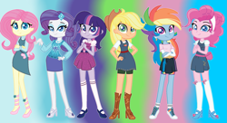 Size: 2277x1237 | Tagged: safe, artist:xxcheerupxxx, imported from derpibooru, applejack, fluttershy, pinkie pie, rainbow dash, rarity, twilight sparkle, human, pony, equestria girls, my little pony: pony life, clothes, dress, equestria girls to g4.5, g4, g4.5, g4.5 to equestria girls, g4.5 to g4, generation leap, humane five, humane six, life, mane six, pony life, pony life equestria girls-ified