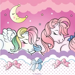 Size: 1080x1080 | Tagged: safe, artist:mylittleponyjpn, imported from derpibooru, part of a set, pegasus, pony, g1, instagram, moon, official, sleeping