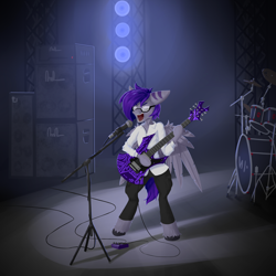 Size: 3000x3000 | Tagged: safe, artist:kelly_foster, imported from derpibooru, oc, oc only, pegasus, semi-anthro, clothes, drums, electric guitar, guitar, heavy metal, high res, male, microphone, musical instrument, rock (music), solo, speaker, speakers, stallion