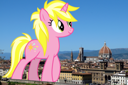 Size: 3000x2000 | Tagged: safe, artist:cloudy glow, artist:cloudyglow, artist:thegiantponyfan, imported from derpibooru, sunshine smiles, pony, unicorn, female, florence, giant pony, giant unicorn, giantess, high res, highrise ponies, irl, italy, macro, mare, mega giant, photo, ponies in real life, venice