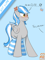 Size: 3000x4000 | Tagged: safe, artist:speedy dashie, imported from derpibooru, oc, oc only, oc:antimony, pony, blushing, clothes, cute, female, i'm not cute, male, socks, solo, striped socks