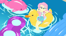 Size: 1920x1073 | Tagged: safe, imported from derpibooru, screencap, fluttershy, equestria girls, equestria girls series, i'm on a yacht, spoiler:eqg series (season 2), floaty, solo, swimming pool