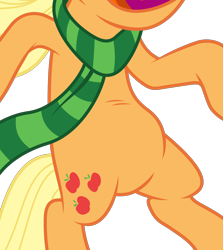 Size: 2568x2885 | Tagged: safe, artist:masem, edit, idw, imported from derpibooru, vector edit, applejack, earth pony, pony, belly, bipedal, clothes, cropped, high res, pictures of bellies, scarf, simple background, solo, transparent background, vector