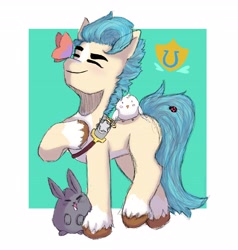 Size: 3897x4096 | Tagged: safe, artist:aquacateen, imported from derpibooru, hitch trailblazer, bird, butterfly, earth pony, pony, rabbit, animal, critter magnet, cutie mark, g5, male, stallion