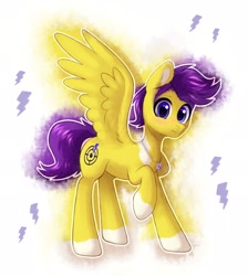 Size: 1834x2048 | Tagged: safe, artist:avrameow, imported from derpibooru, oc, oc only, oc:skyspark, pegasus, pony, cutie mark, jewelry, necklace, purple mane, solo, yellow coat