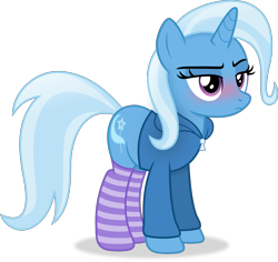 Size: 4529x4282 | Tagged: safe, artist:anime-equestria, imported from derpibooru, trixie, pony, unicorn, absurd resolution, annoyed, blushing, clothes, female, hoodie, horn, lidded eyes, mare, simple background, socks, solo, standing, striped socks, transparent background, vector