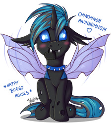 Size: 1024x1143 | Tagged: safe, artist:julunis14, imported from derpibooru, oc, oc only, oc:spatium ventus, changeling, blue changeling, blushing, changeling oc, digital, solo