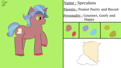 Size: 1280x720 | Tagged: safe, artist:schumette14, imported from derpibooru, oc, oc:speculoos, unicorn, first design, next generation, parent:biscuit, parent:peanut pastry, parents:bispastry, parents:peanutscuit