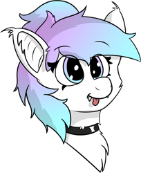 Size: 1791x2190 | Tagged: safe, artist:tav, imported from derpibooru, oc, oc only, bat pony, pony, collar, fangs, simple background, solo, tongue out, transparent background