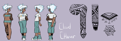 Size: 5000x1700 | Tagged: safe, artist:galaxiedream, imported from derpibooru, cloudchaser, human, arm behind back, barefoot, belly button, bigender, bra, clothes, converse, dark skin, ear piercing, earring, eyebrow piercing, feet, female, humanized, jeans, jewelry, midriff, panties, pants, piercing, purple background, reference sheet, shirt, shoes, simple background, solo, t-shirt, tattoo, underwear