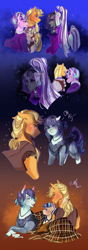 Size: 983x2778 | Tagged: safe, artist:bunnari, imported from derpibooru, applejack, coloratura, starlight glimmer, oc, oc:forest fae, oc:jonagold, pony, baby, baby pony, crying, female, glimmerjack, lesbian, lying down, magical lesbian spawn, offspring, parent:applejack, parent:coloratura, parent:starlight glimmer, parents:glimmerjack, parents:rarajack, prone, rarajack, shipping