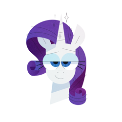 Size: 1440x1440 | Tagged: safe, artist:hazelnoods, imported from derpibooru, rarity, pony, unicorn, bedroom eyes, big eyes, bust, female, looking at you, mare, portrait, simple background, smiling, smiling at you, solo, sparkles, white background
