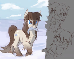 Size: 1440x1152 | Tagged: safe, artist:rirurirue, imported from derpibooru, oc, oc only, oc:frosty flakes, earth pony, fish, pony, /mlp/, cute, dead, disembodied hand, drawthread, female, fluffy, hand, looking at you, mare, requested art, smiling, sniffing, snow, snow mare, snowpony, snowpony (species), solo focus, taiga pony, x eyes, yakutian horse