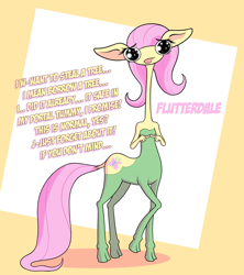 Size: 1920x2160 | Tagged: safe, artist:cocaine, imported from derpibooru, fluttershy, anthro, centaur, taur, centaurshy, centaurworld, crossover, cute, dialogue, female, glendale, glendale (centaurworld), high res, necc, raised hoof, shyabetes, solo, sparkly eyes, stealing, wingding eyes