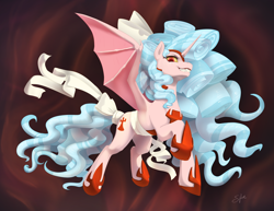 Size: 6600x5100 | Tagged: safe, artist:silfoe, imported from derpibooru, cozy glow, alicorn, bat pony, bat pony alicorn, pony, alicornified, bat wings, commission, commissioner:reversalmushroom, cozycorn, giant demon alicorn cozy glow, grin, horn, race swap, smiling, spread wings, wings