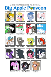 Size: 600x900 | Tagged: safe, artist:purpletinker, artist:stephanie buscema, imported from derpibooru, oc, oc:mic the microphone, oc:nowacking, oc:rina-chan, pony, 2013, alicorn radio, andrea libman, andy price, big apple ponycon, bronies for good, brony time, celestia radio, glasses, jayson thiessen, joe strike, katie cook, ponyville live, summer hayes, the brony show, traveling pony museum, unanimous delivers