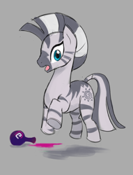 Size: 1960x2559 | Tagged: safe, artist:marbo, zecora, zebra, /mlp/, drawthread, female, flask, mare, no hooves, open mouth, potion, quadrupedal, raised hoof, requested art, solo, surprised