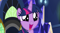 Size: 1280x720 | Tagged: safe, imported from derpibooru, screencap, twilight sparkle, alicorn, pony, season 7, shadow play, adorkable, cute, daaaaaaaaaaaw, dilated pupils, dork, female, mare, open mouth, open smile, senpai noticed me, smiling, solo, twiabetes, twilight sparkle (alicorn), twilight's castle, weapons-grade cute