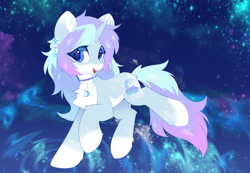 Size: 3508x2426 | Tagged: safe, alternate version, artist:neverend, imported from derpibooru, oc, oc only, pony, unicorn, collar, complex background, ear piercing, earring, high res, horn, jewelry, no shading, piercing, solo, space, unicorn oc