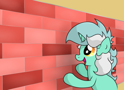 Size: 3395x2459 | Tagged: safe, artist:background basset, imported from derpibooru, lyra heartstrings, pony, unicorn, brick wall, bust, high res, meme, ponified meme, solo, talking