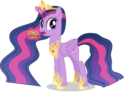 Size: 7148x5303 | Tagged: safe, artist:thatusualguy06, imported from derpibooru, twilight sparkle, alicorn, pony, the last problem, .ai available, absurd resolution, borgarposting, female, jewelry, magic, magic aura, mare, older, older twilight, omnivore twilight, open mouth, princess twilight 2.0, regalia, simple background, solo, telekinesis, that pony sure does love burgers, transparent background, twilight burgkle, twilight day, twilight sparkle (alicorn), vector