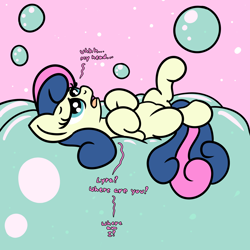 Size: 2000x2000 | Tagged: safe, artist:dafiltafish, imported from derpibooru, bon bon, sweetie drops, earth pony, pony, comic:day by day, dialogue, dizzy, female, high res, mare, solo, text